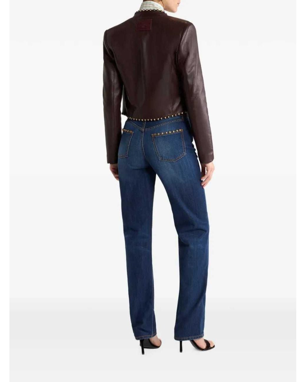 Etro Brown Studded Cropped Leather Jacket