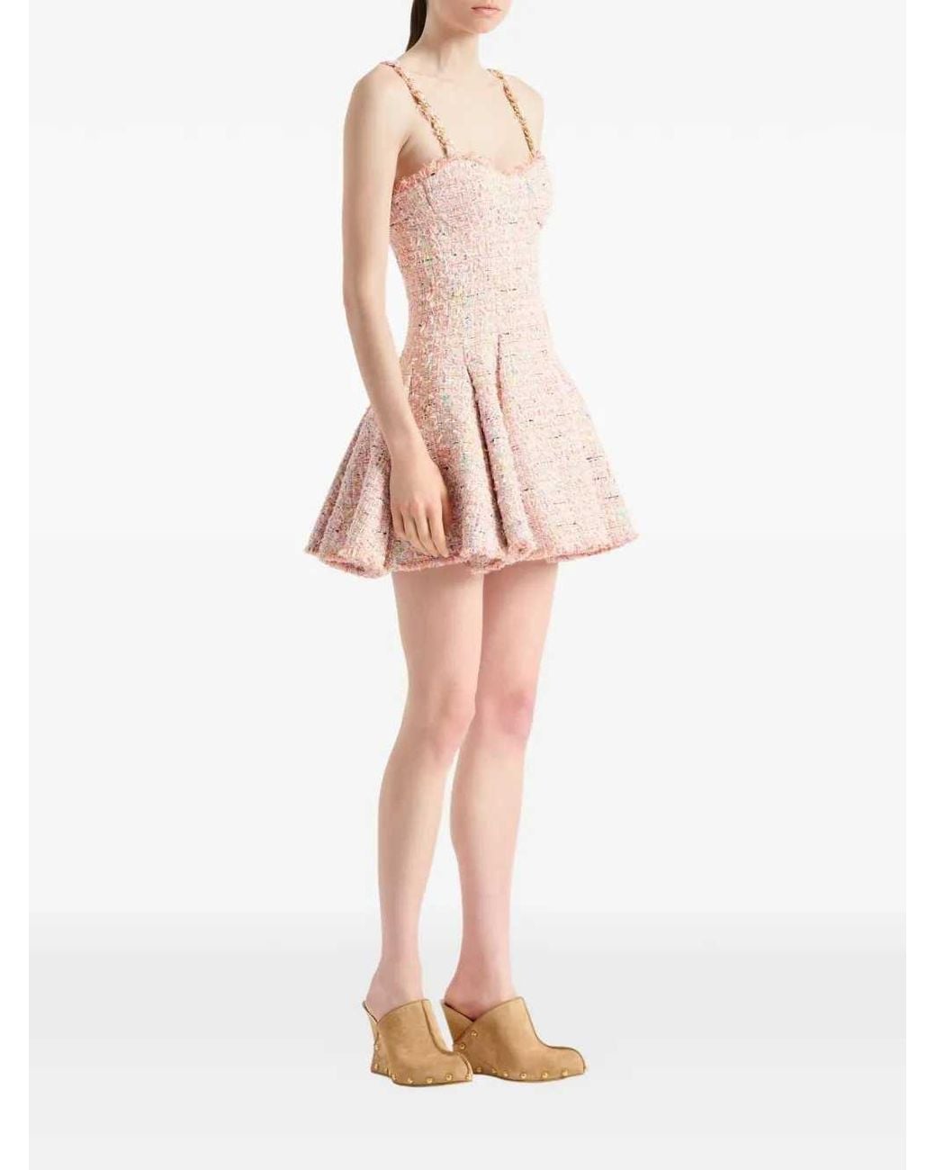 Balmain Pink Flared Tweed Dress