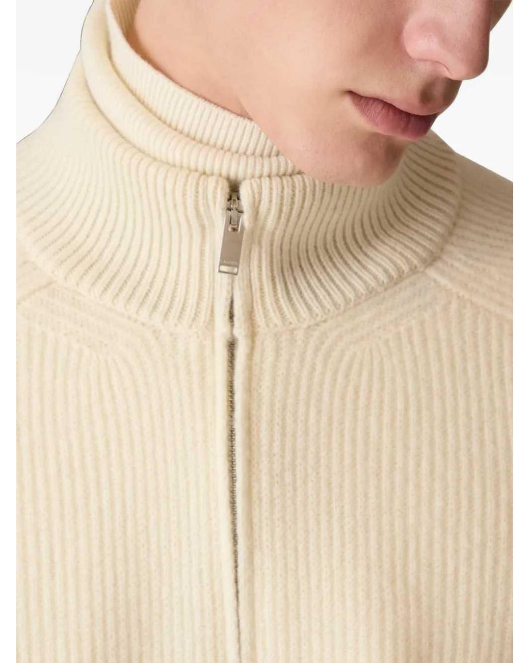 Lardini Natural Ribbed Zip-Up Cardigan for men