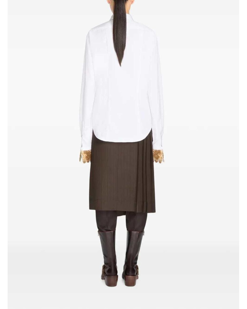 Dries Van Noten White Embroidered Cotton Poplin Shirt