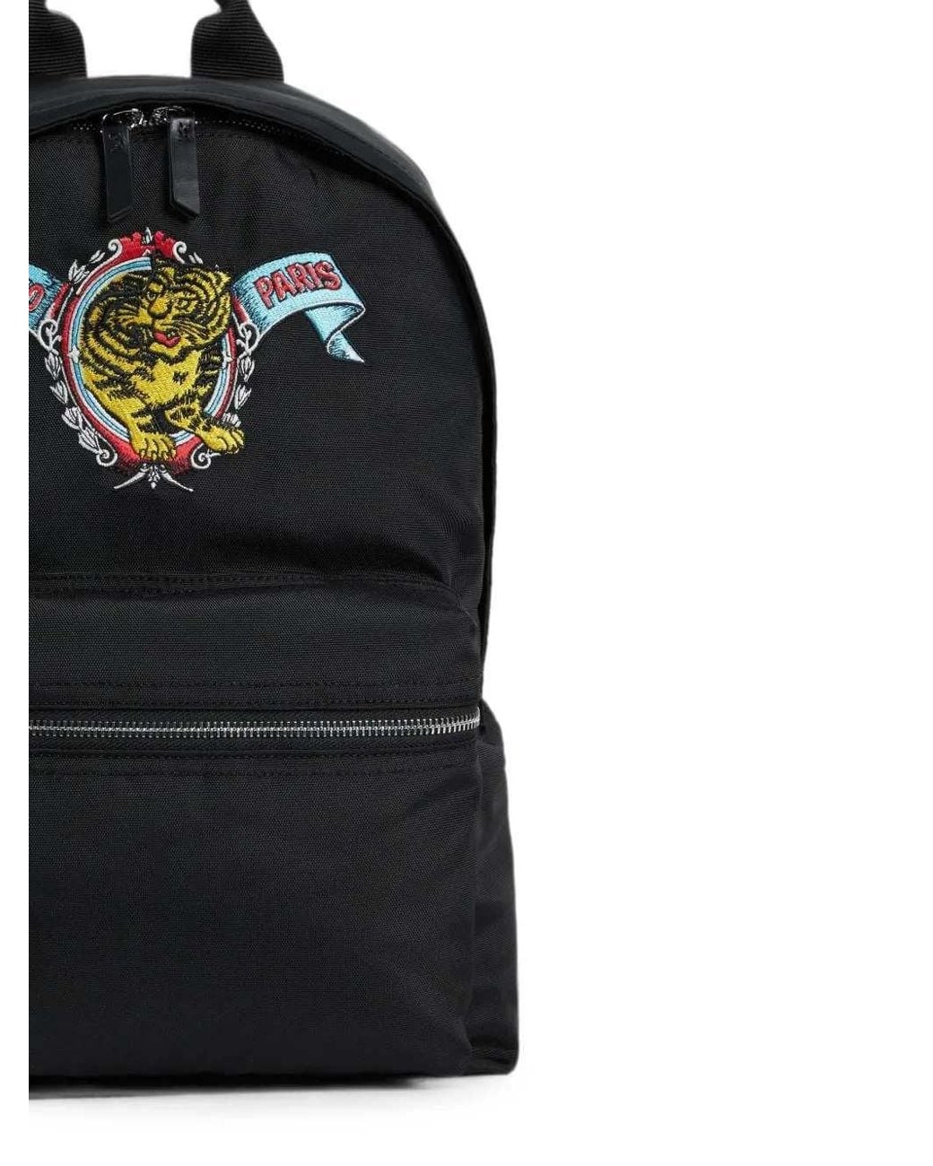 KENZO Black Embroidered Jumping Tiger Backpack for men