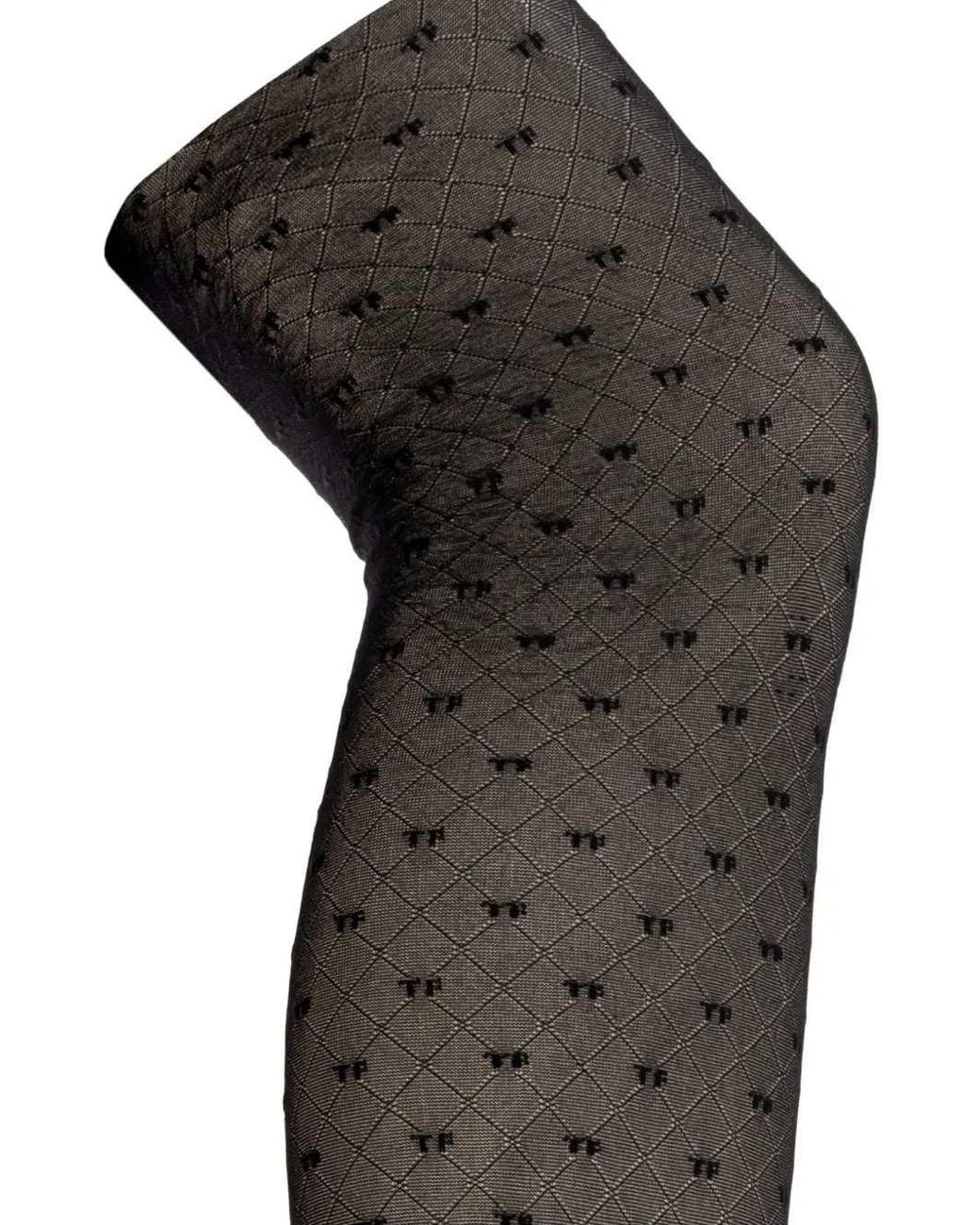 Tom Ford Black Monogram-Patterned Diamond-Knit Tights