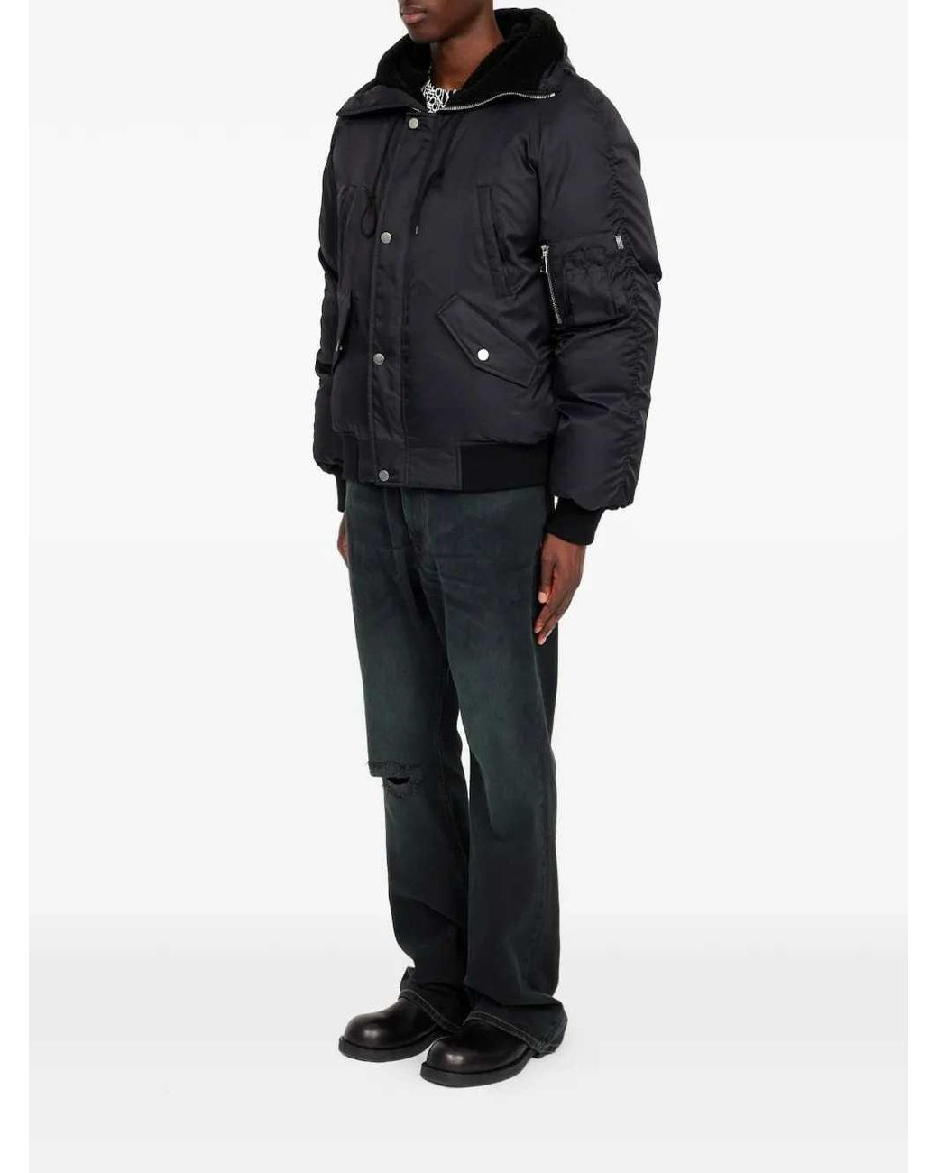 MM6 by Maison Margiela Black Hooded Bomber Jacket for men