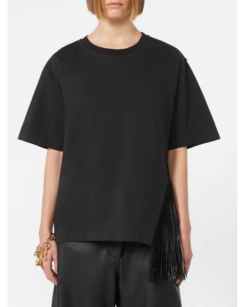 Sportmax Black T-Shirt With Fringe Details