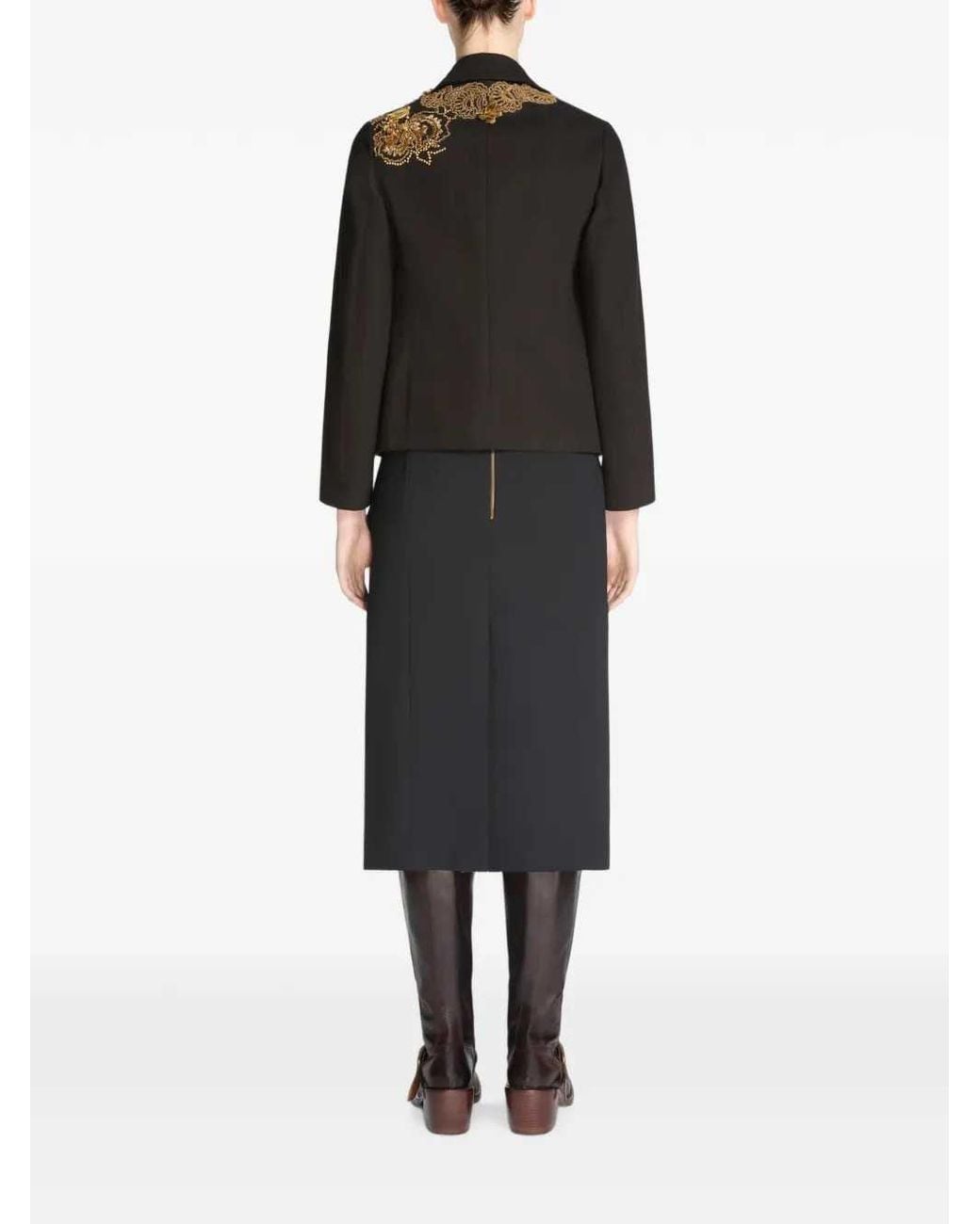 Dries Van Noten Black Embroidered Pencil Skirt
