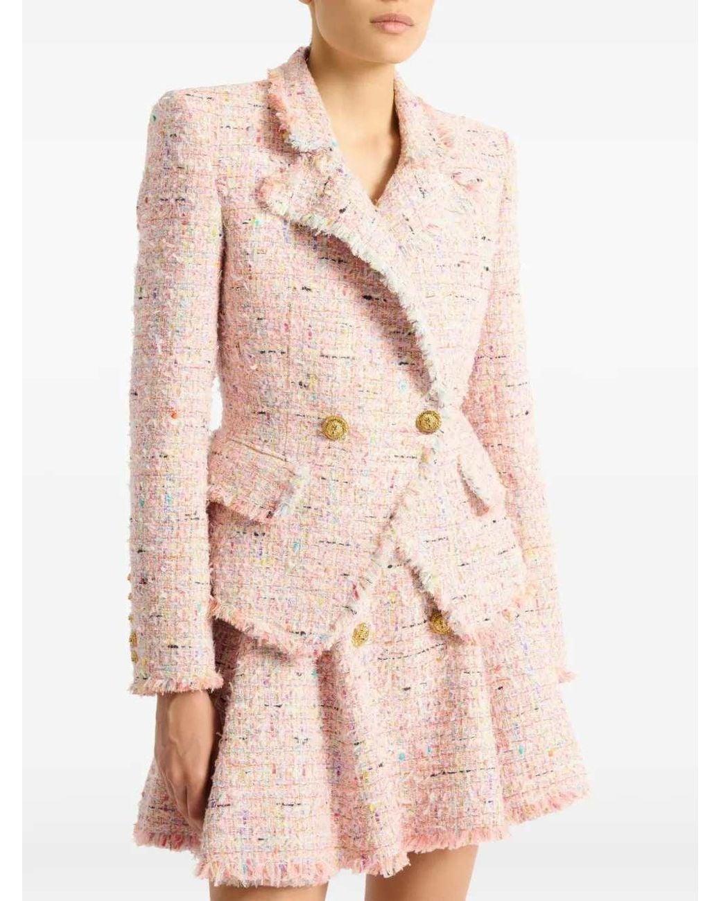 Balmain Pink Two-Button Tweed Jacket