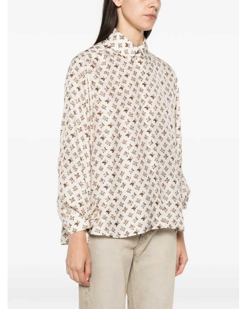 Max Mara White Oversized Printed Silk Shirt
