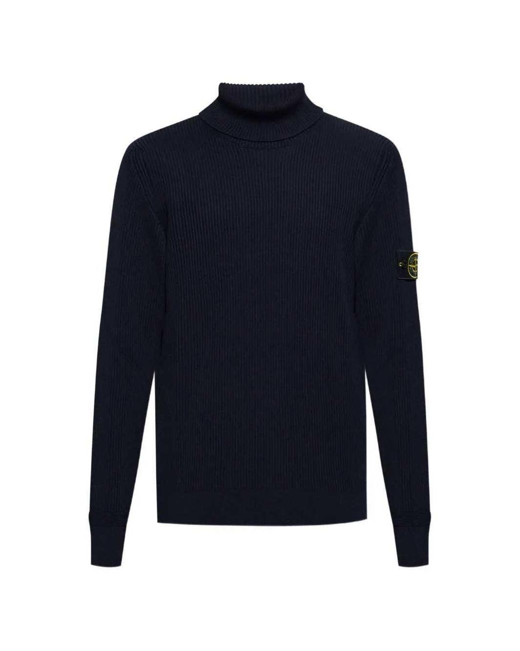 Stone Island Blue Ribbed High-Neck Sweater for men
