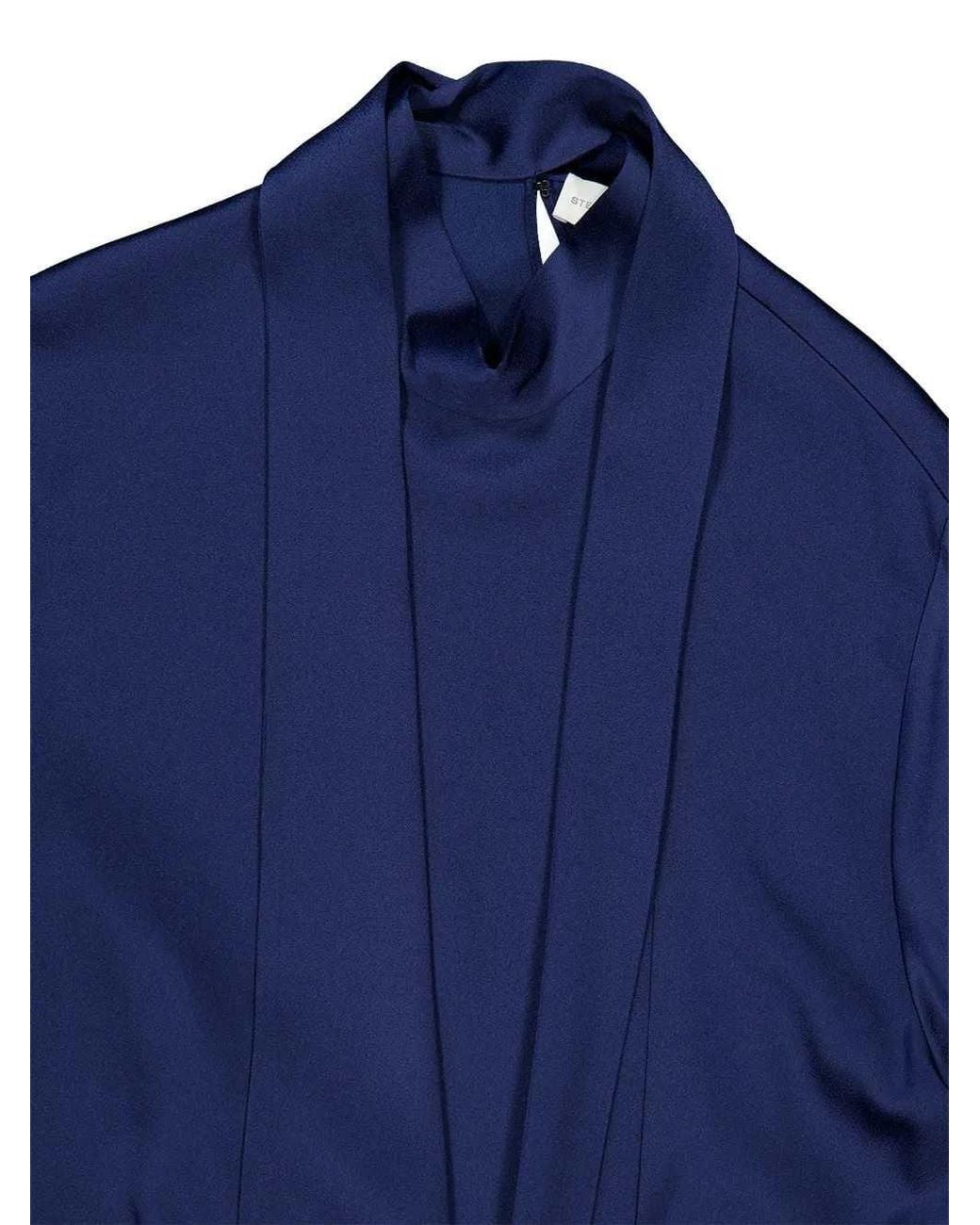 Stella McCartney Blue Satin-Finish Draped Midi Dress