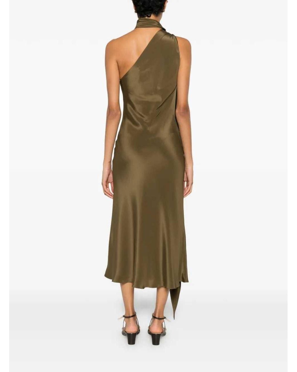Max Mara Natural Evasto One-Shoulder Silk Midi Dress With Metallic Details