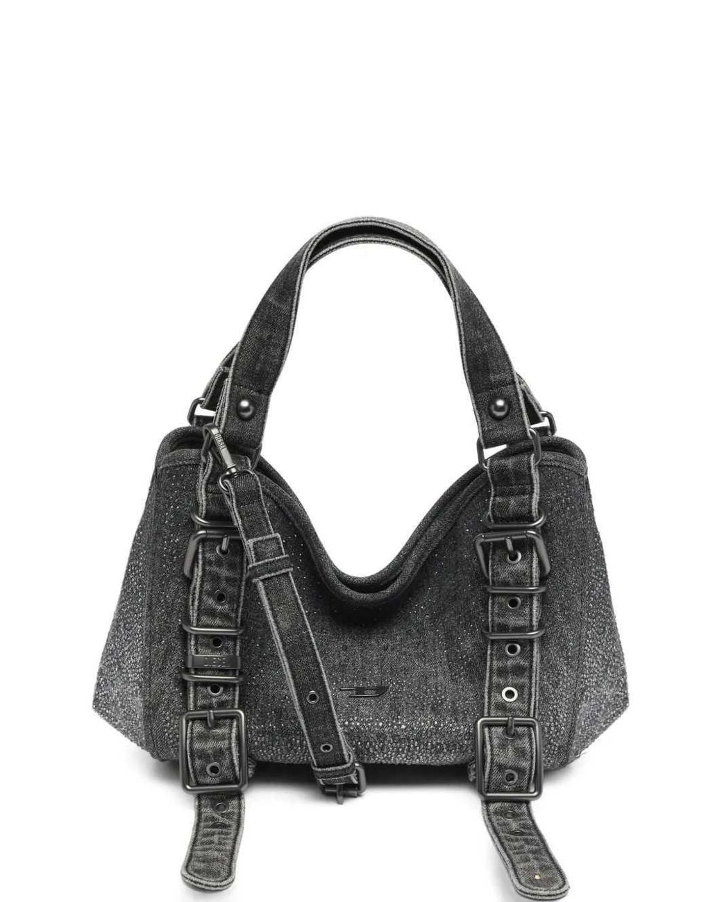DIESEL Black D-One-Small Denim Tote Bag With Crystals And Handle