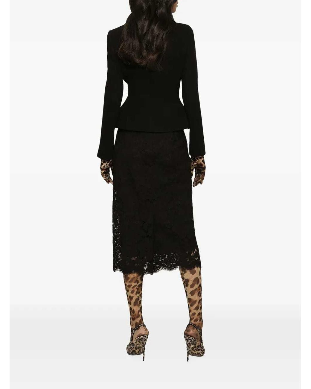 Dolce & Gabbana Black Dna Midi Skirt With Scalloped Hem