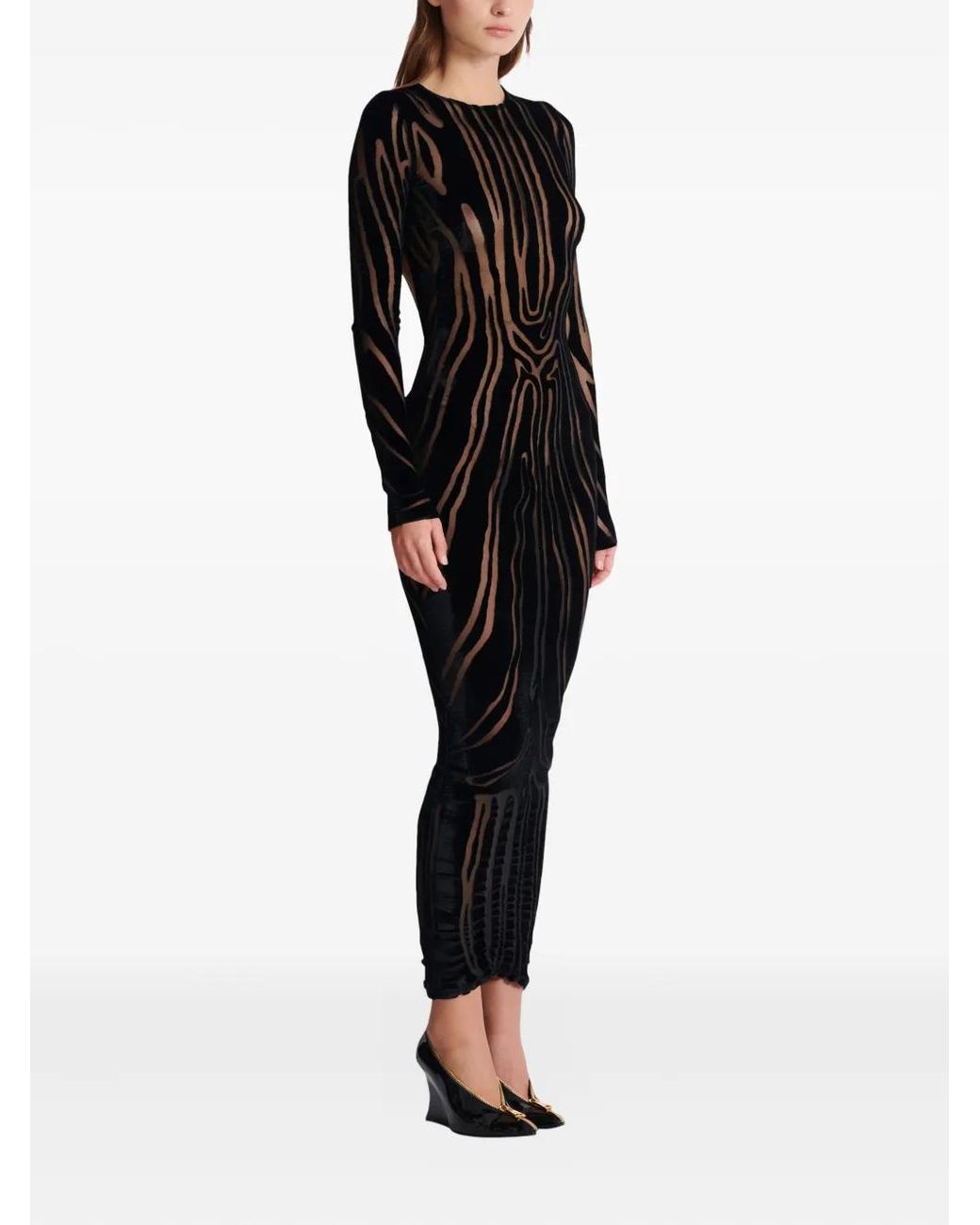 Balmain Black Zebra Print Midi Dress