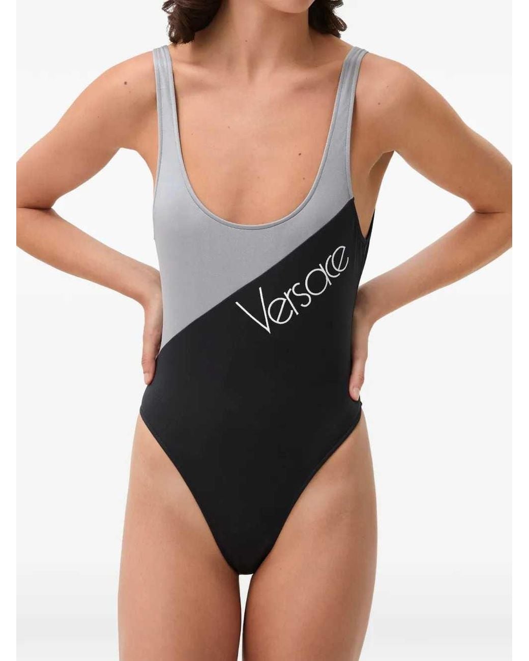 Versace Black Embroidered Logo One-Piece Swimsuit