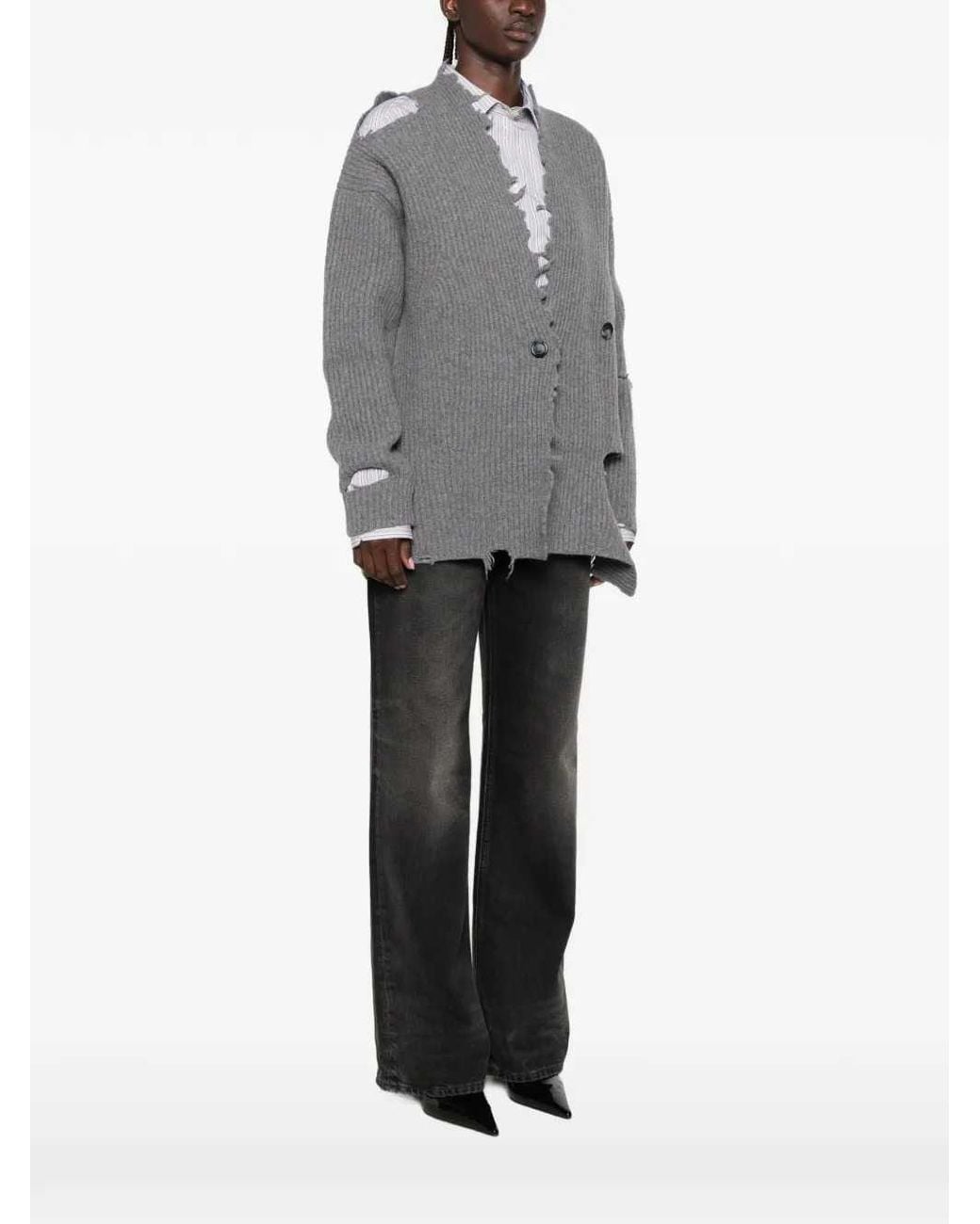 Haikure Gray Distressed-Effect Cardigan