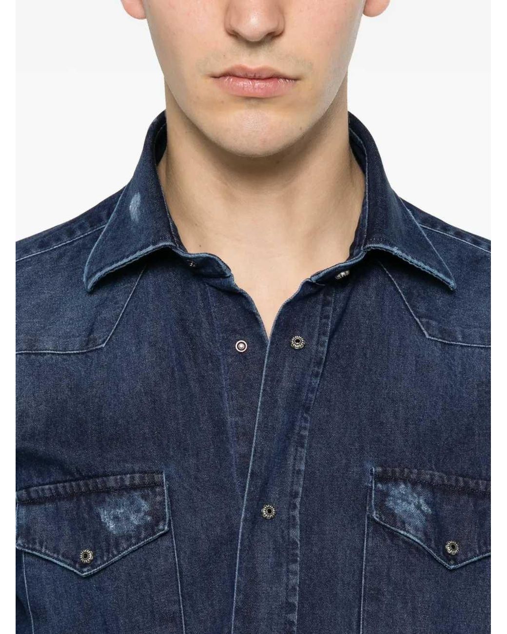 Sartorio Napoli Blue Denim Shirt With Inserts for men