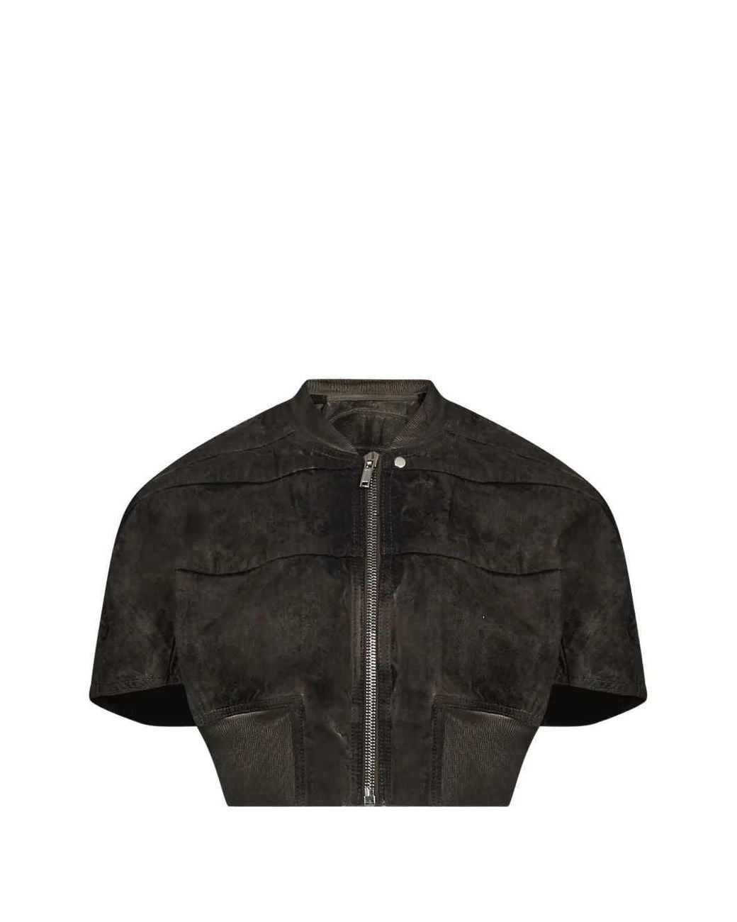 Rick Owens Black Tatlin Short-Sleeved Cropped Jacket
