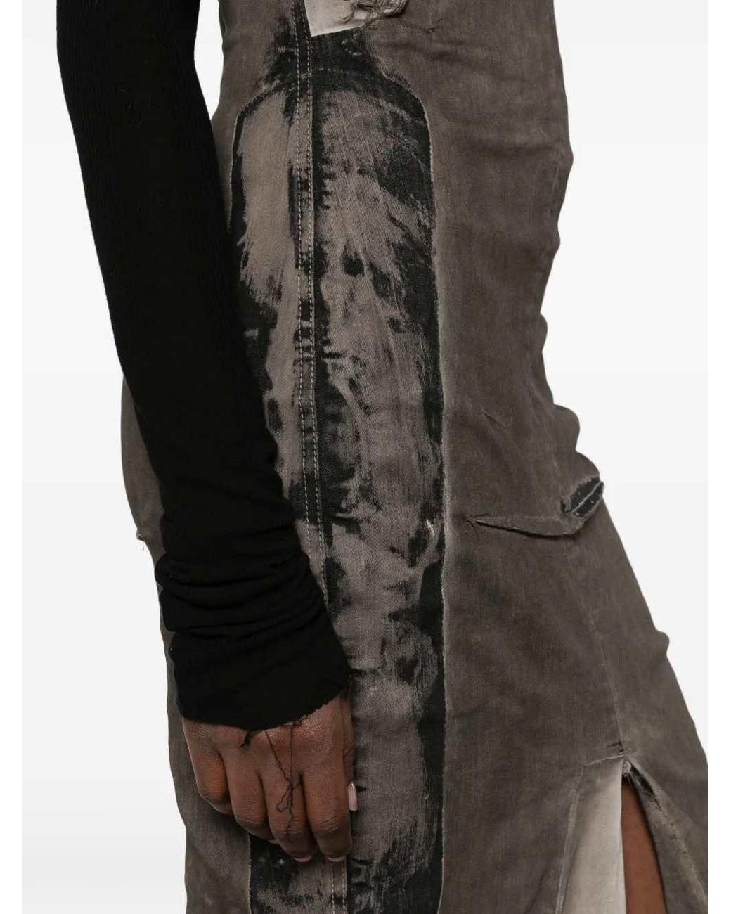 Rick Owens Natural Distressed-Effect Panelled Dress