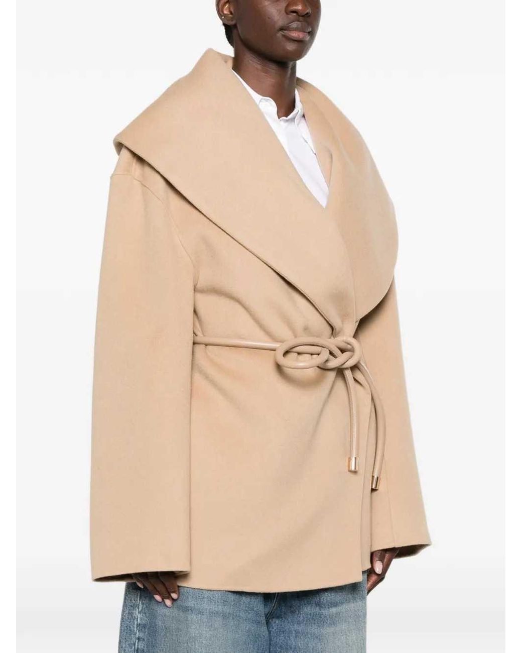 Sportmax Natural Belted Shawl-Collar Jacket