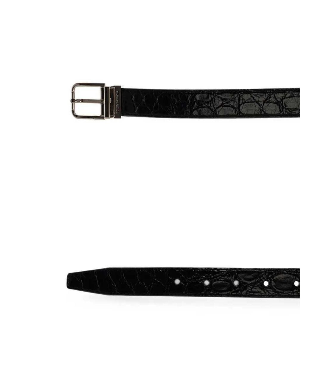 Dolce & Gabbana White Dolce & Gabbana Crocodile-Effect Buckle Belt for men