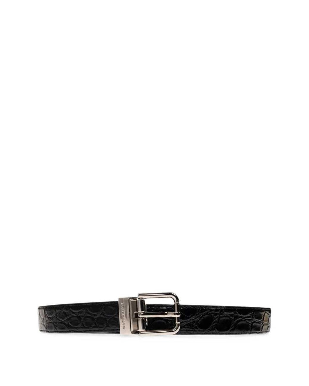 Dolce & Gabbana White Dolce & Gabbana Crocodile-Effect Buckle Belt for men