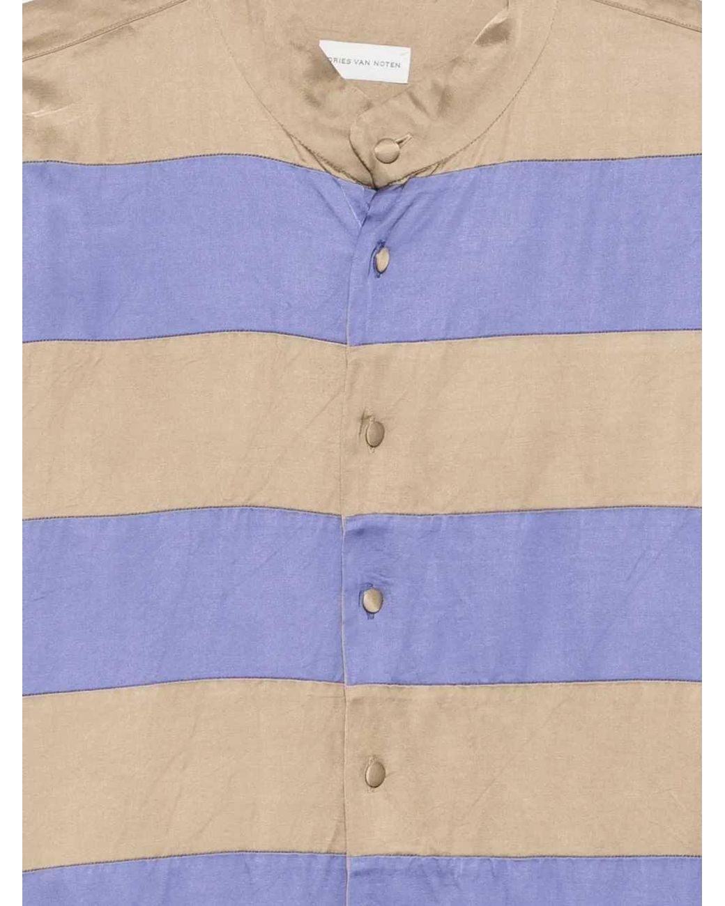 Horixonally Dries Van Noten Horizontally Striped Shirt With Band Collar in White ...