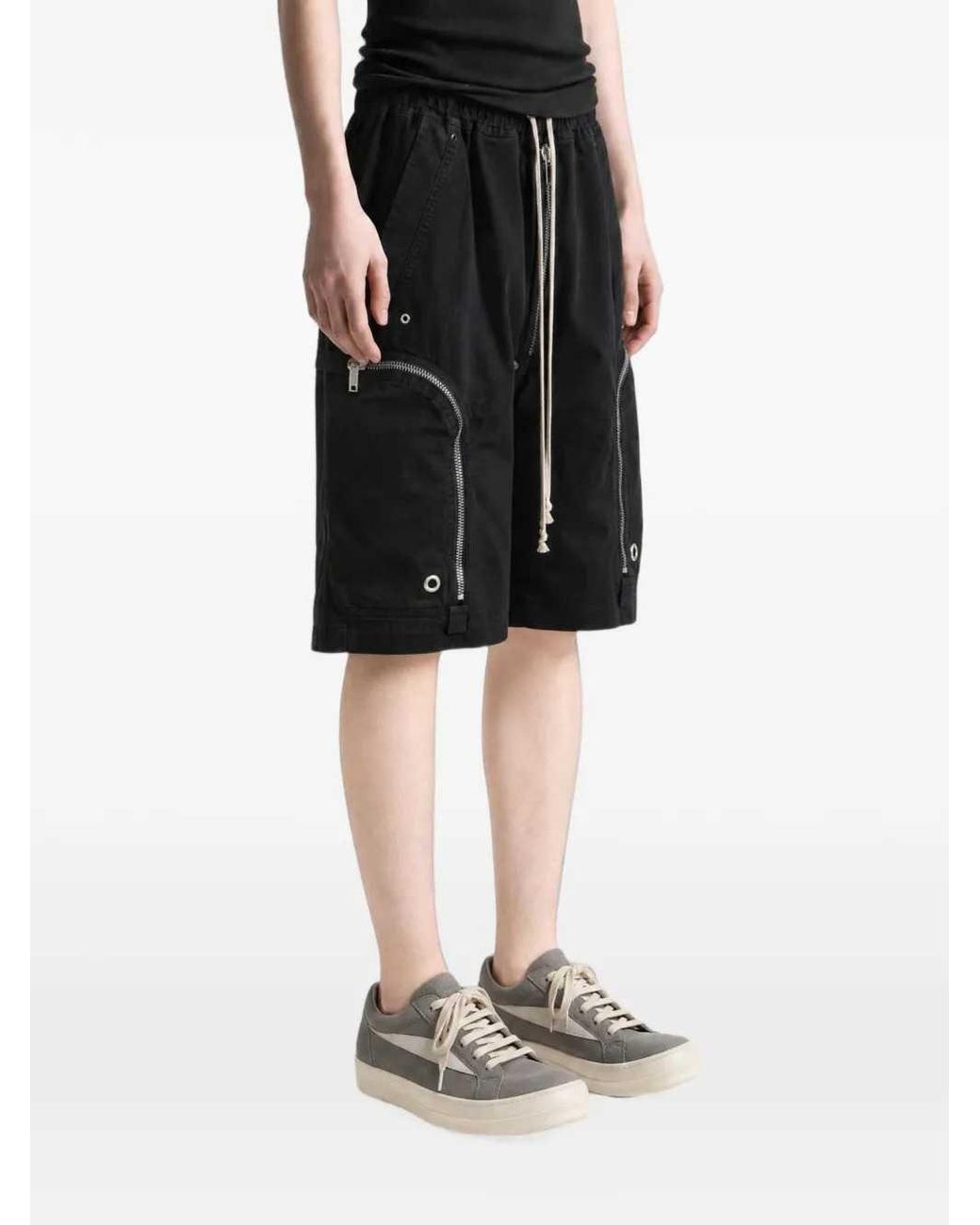 Rick Owens Black Drkshdw Bauhaus Shorts With Drawstring And Multiple Pockets for men