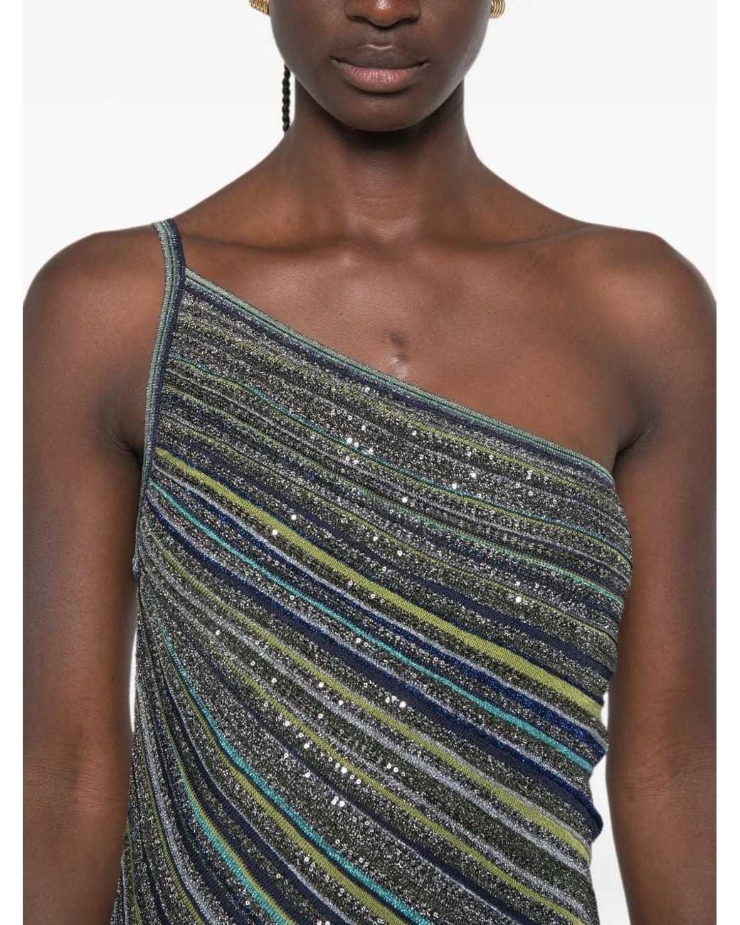 Missoni Green Sequin One-Shoulder Maxi Dress