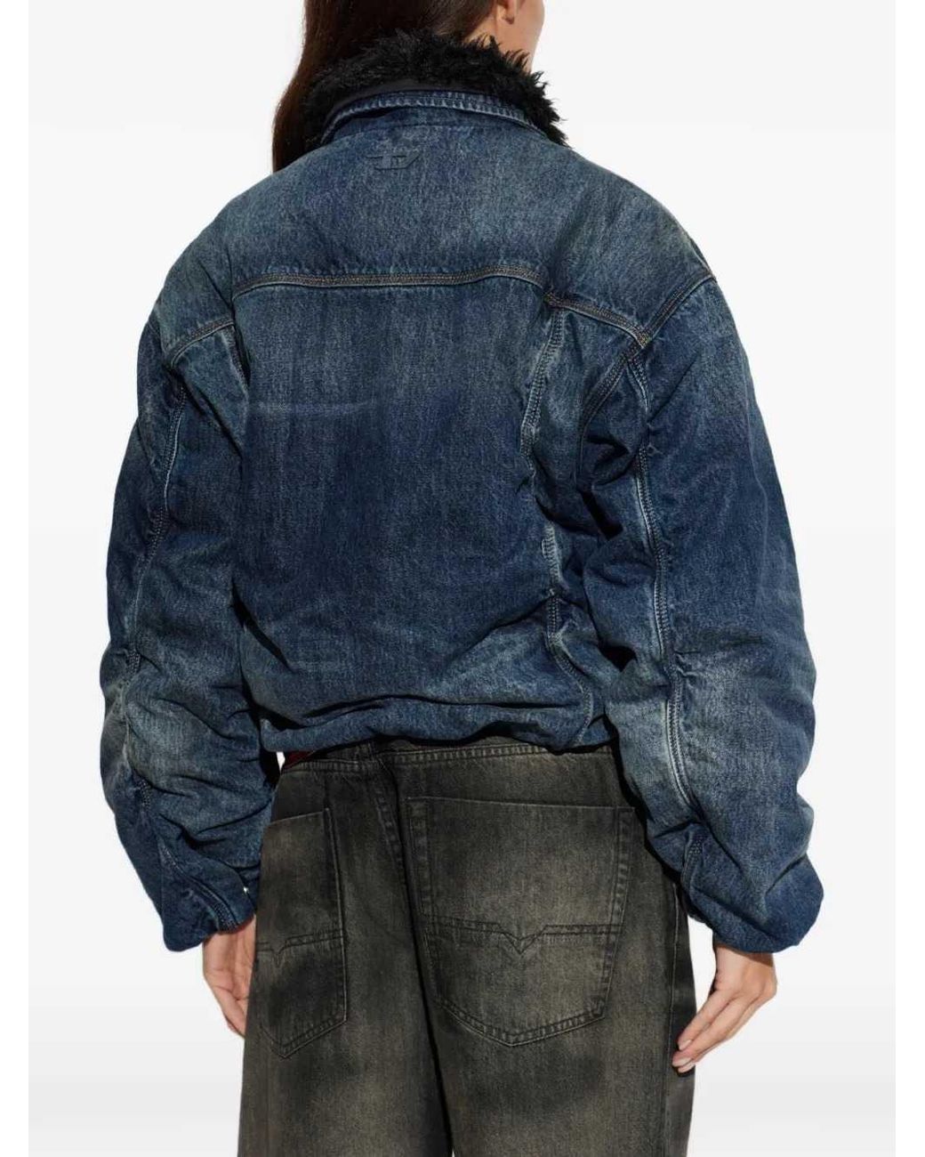 DIESEL Blue D-Curly-Fsj1 Jacket With A Washed-Out Effect And Ruffle Detail