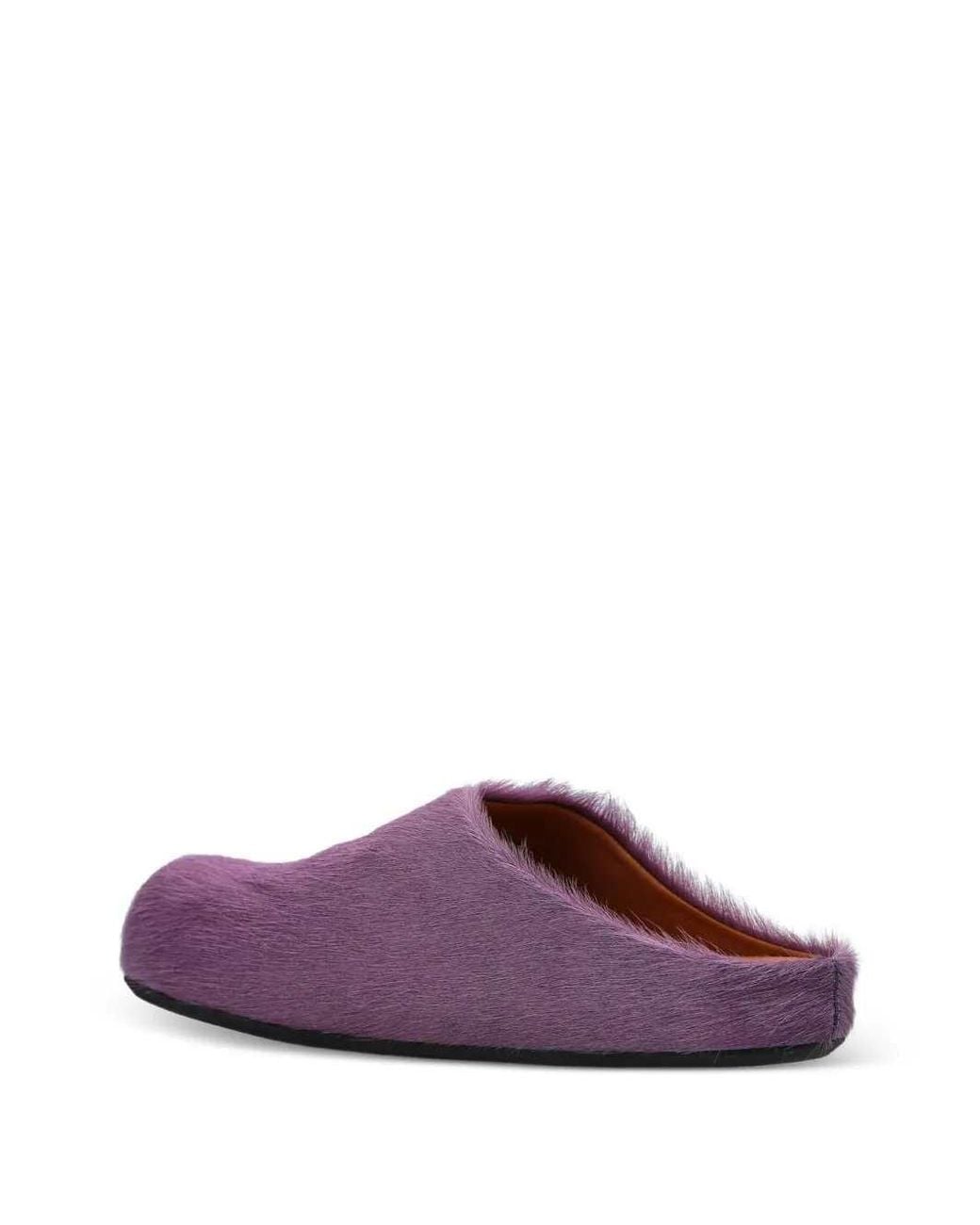Marni Purple Long-Haired Calfskin Fussbett Mules