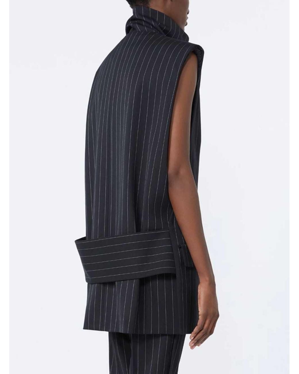 Sportmax Blue Pinstriped Wool Sleeveless Jacket