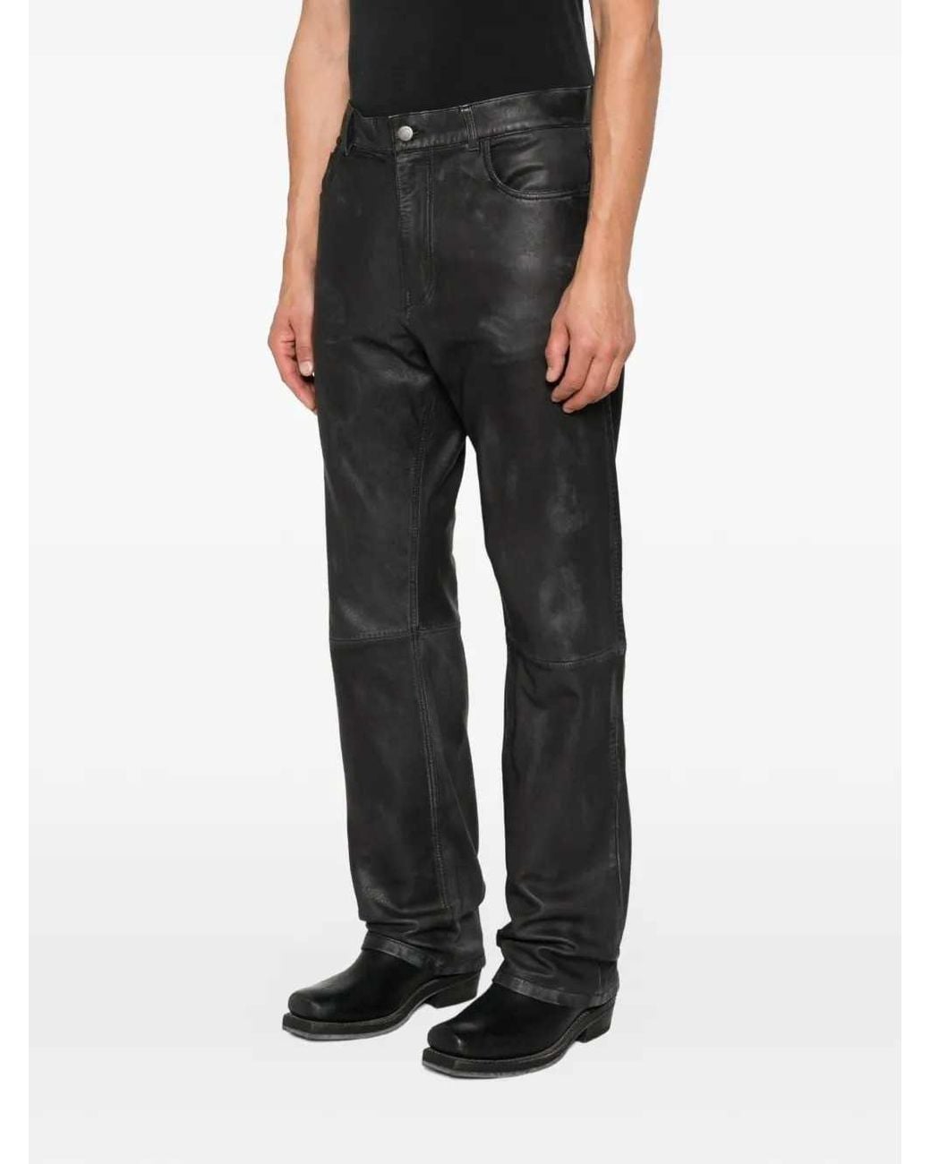 Haikure Gray Blake Leather Trousers With Panel Detailing for men