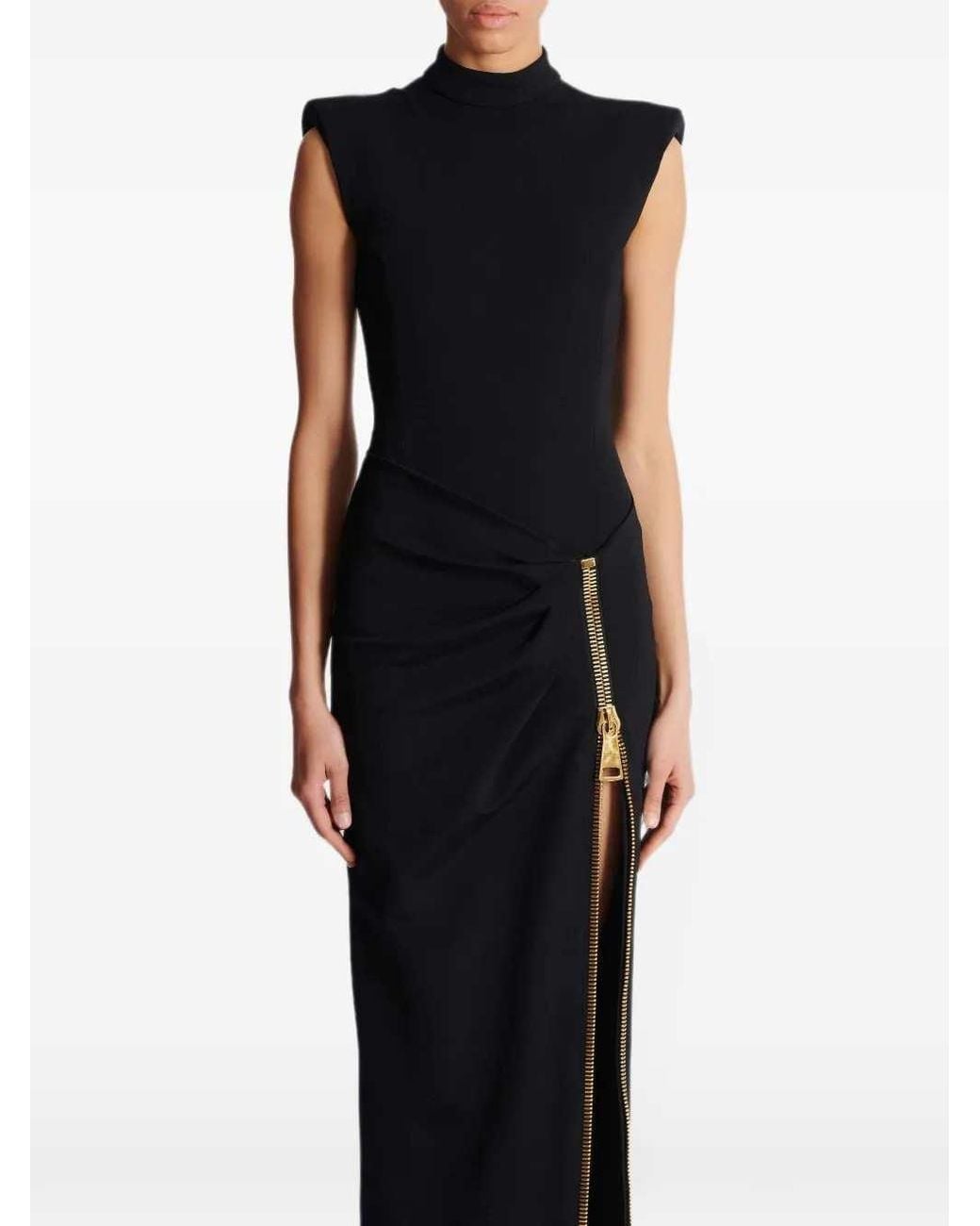 Balmain Black Long Jersey Dress With Leg Slit