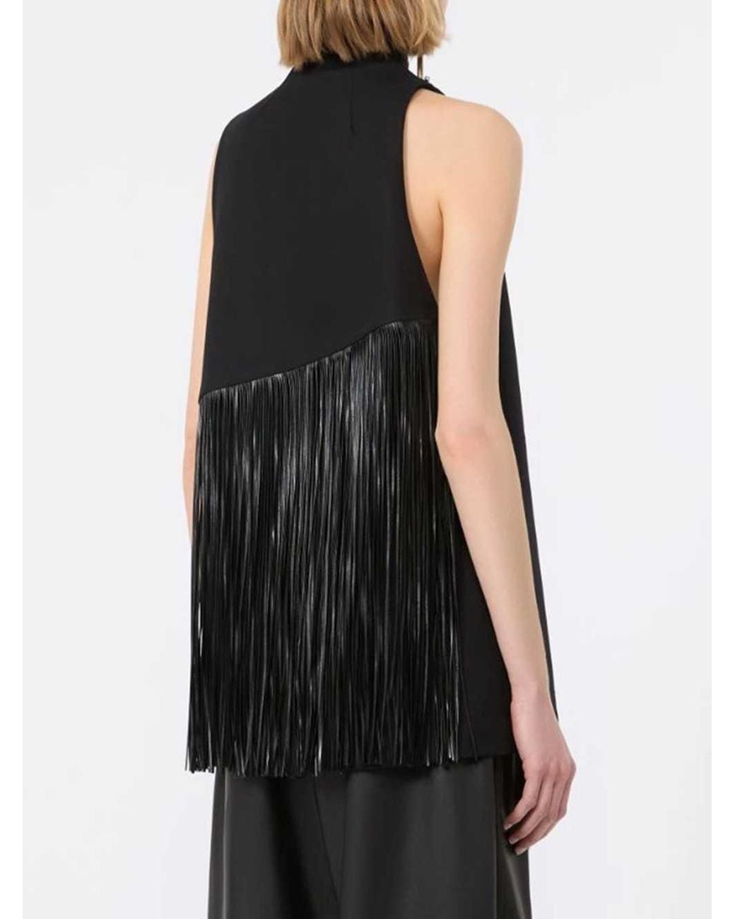 Sportmax Black Fringed Cotton Top
