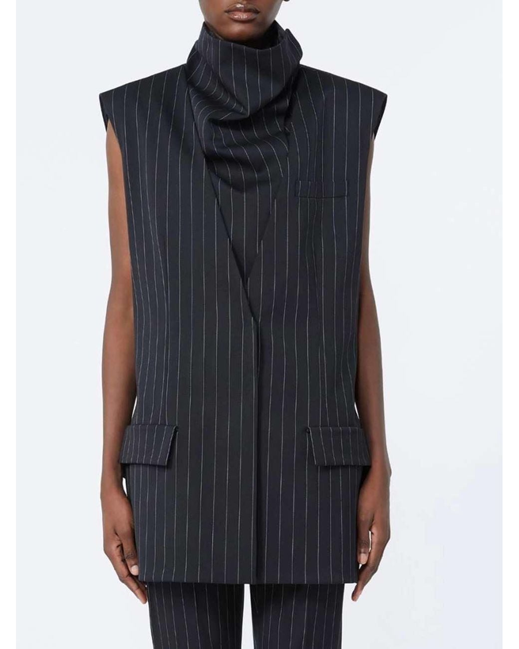 Sportmax Blue Pinstriped Wool Sleeveless Jacket
