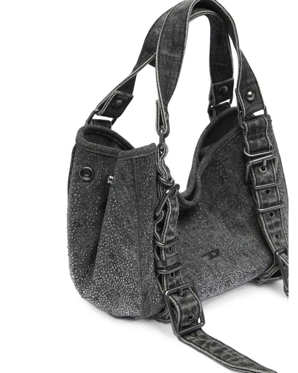 DIESEL Black D-One-Small Denim Tote Bag With Crystals And Handle