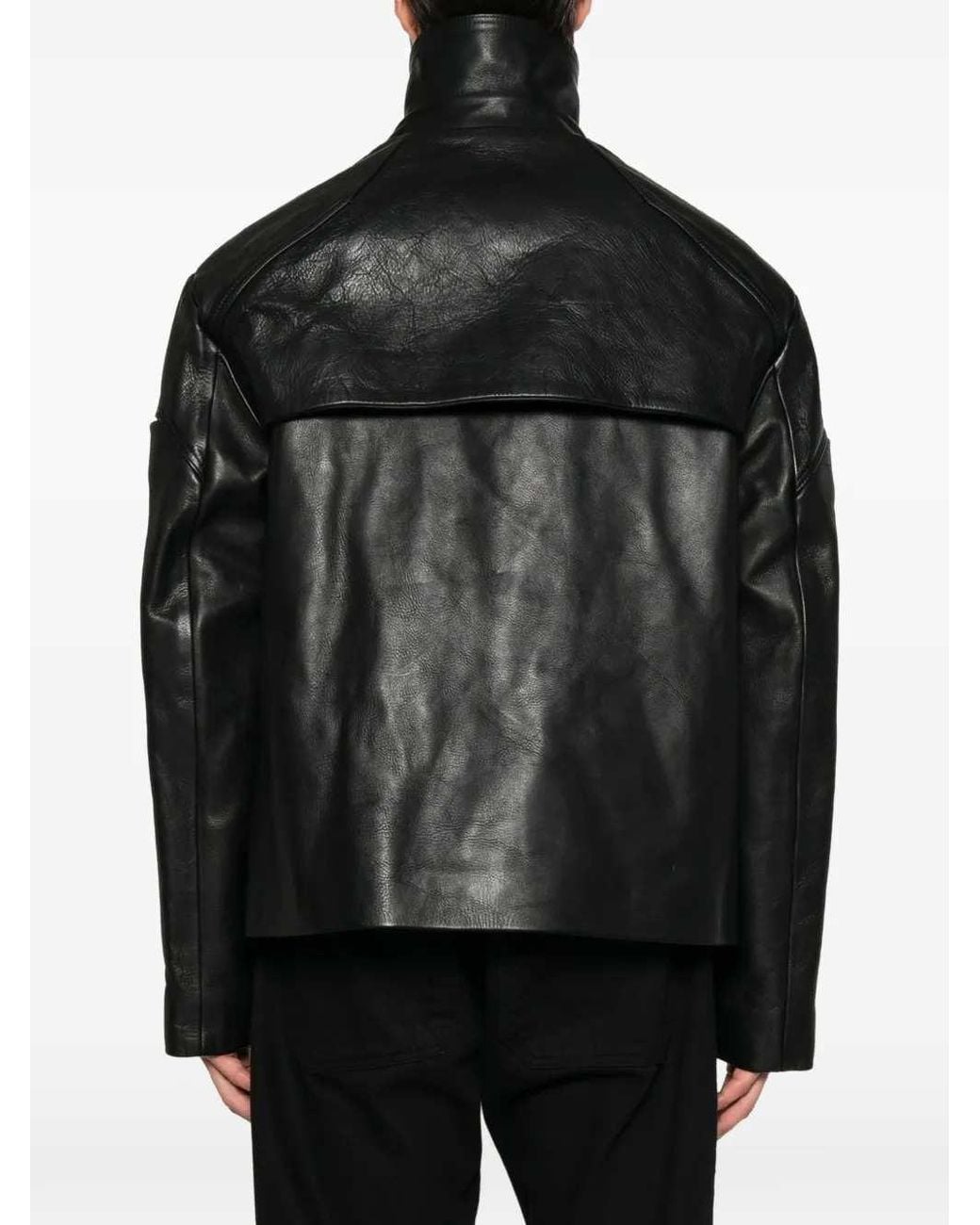 Rick Owens Black Multi-Panel Layered Leather Jacket for men