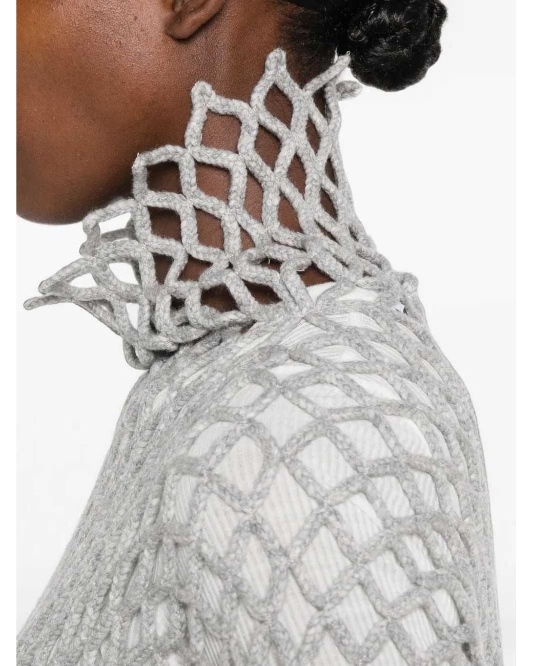 Sportmax Gray Open-Knit Turtleneck Sweater