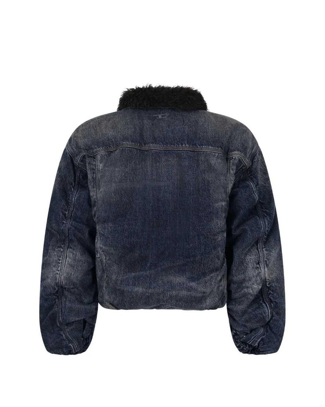 DIESEL Blue D-Curly-Fsj1 Jacket With A Washed-Out Effect And Ruffle Detail