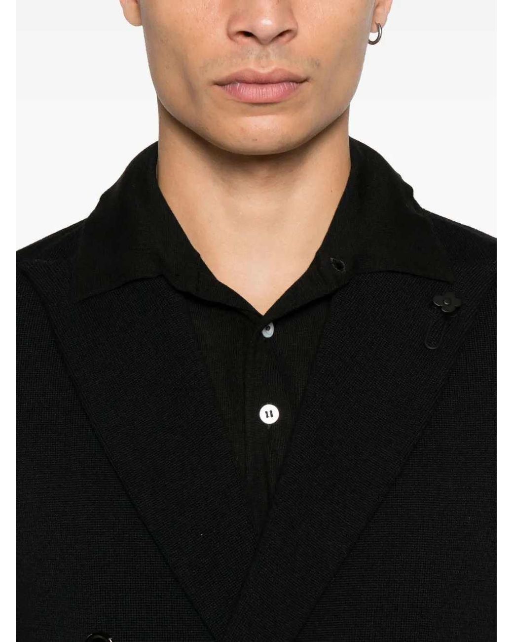 Lardini Black Double-Breasted Wool Suit for men