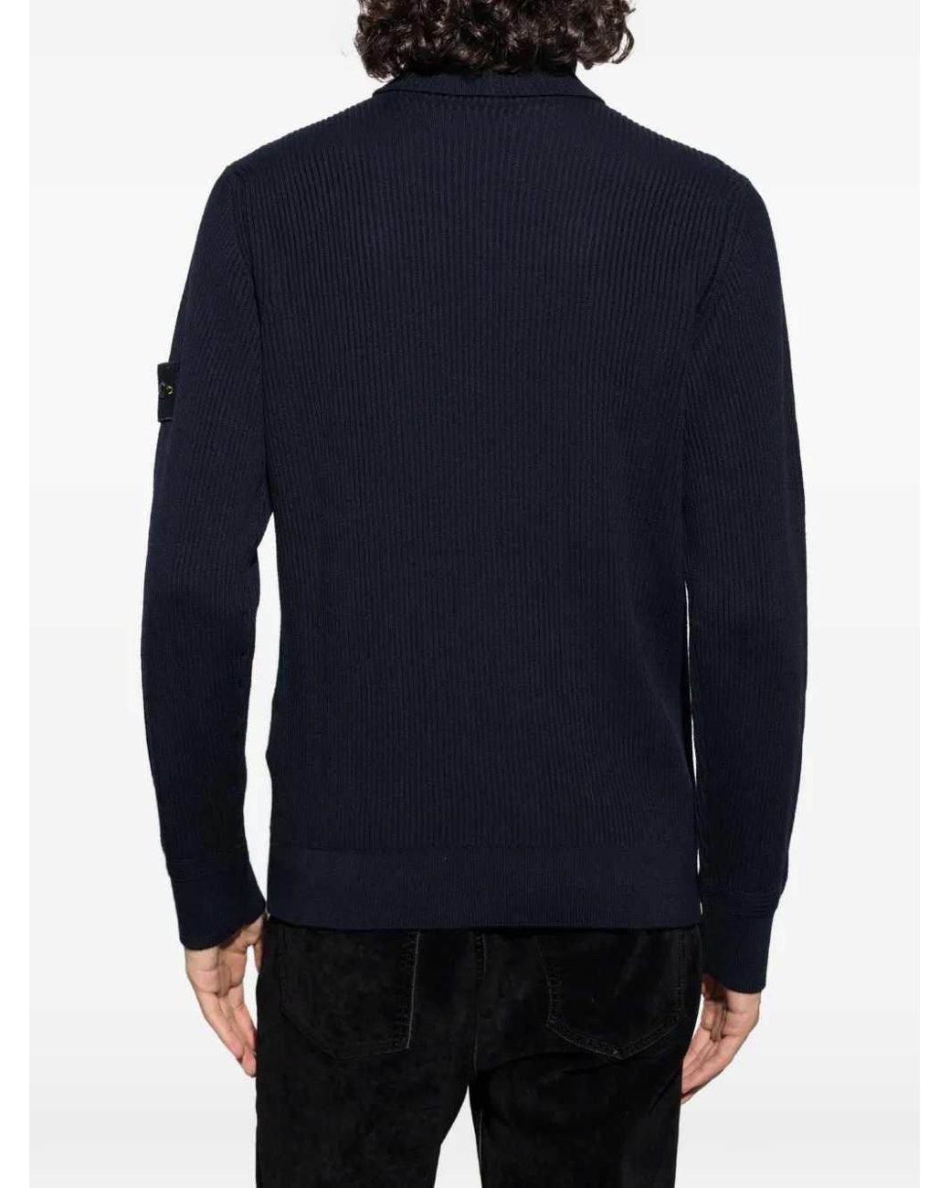 Stone Island Blue Ribbed High-Neck Sweater for men