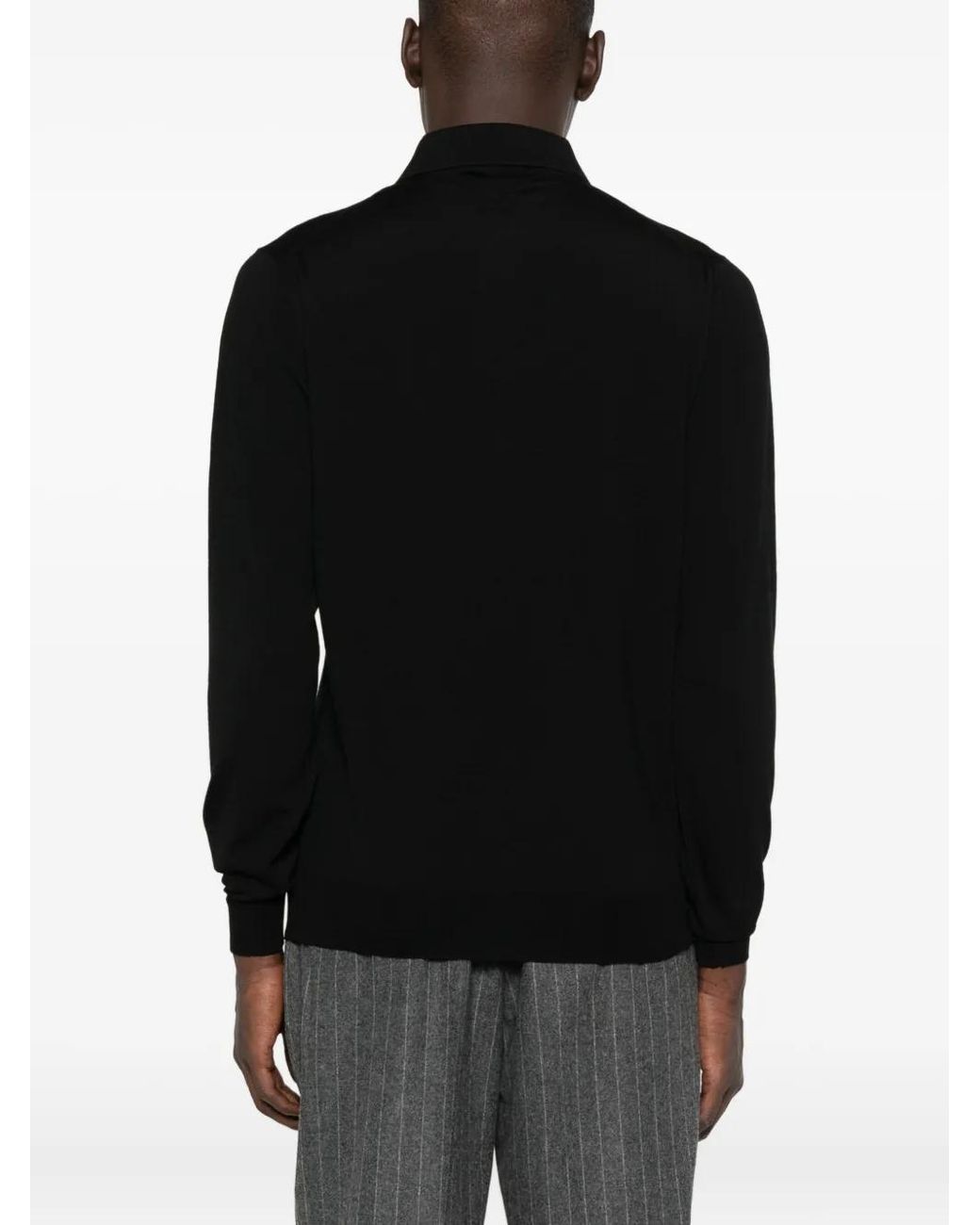 Lardini Black Long-Sleeved Wool Polo for men