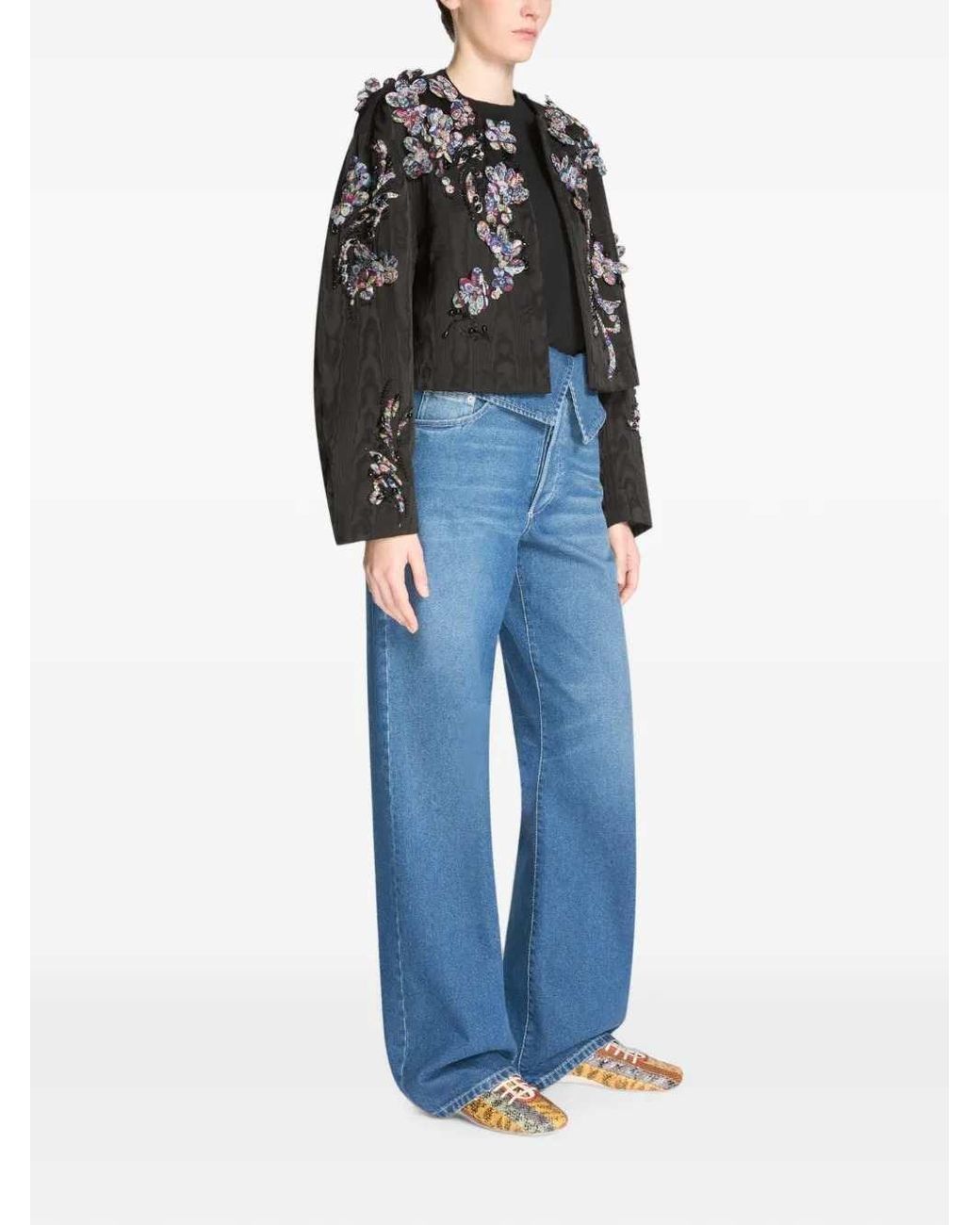 Dries Van Noten Black Embroidered Moiré Jacket