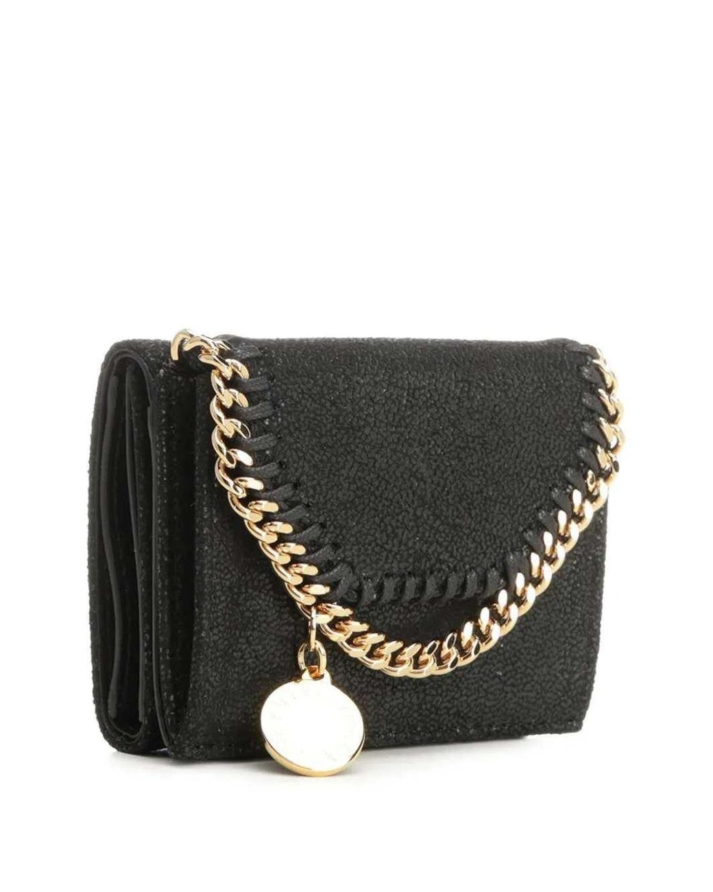 Stella McCartney Black Falabella Tri-Fold Wallet With Chain Trim