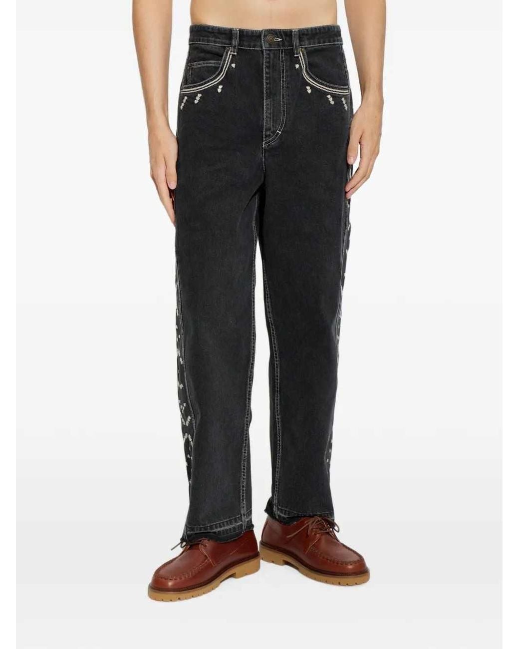 Isabel Marant Black Jorian Embroidered Jeans for men