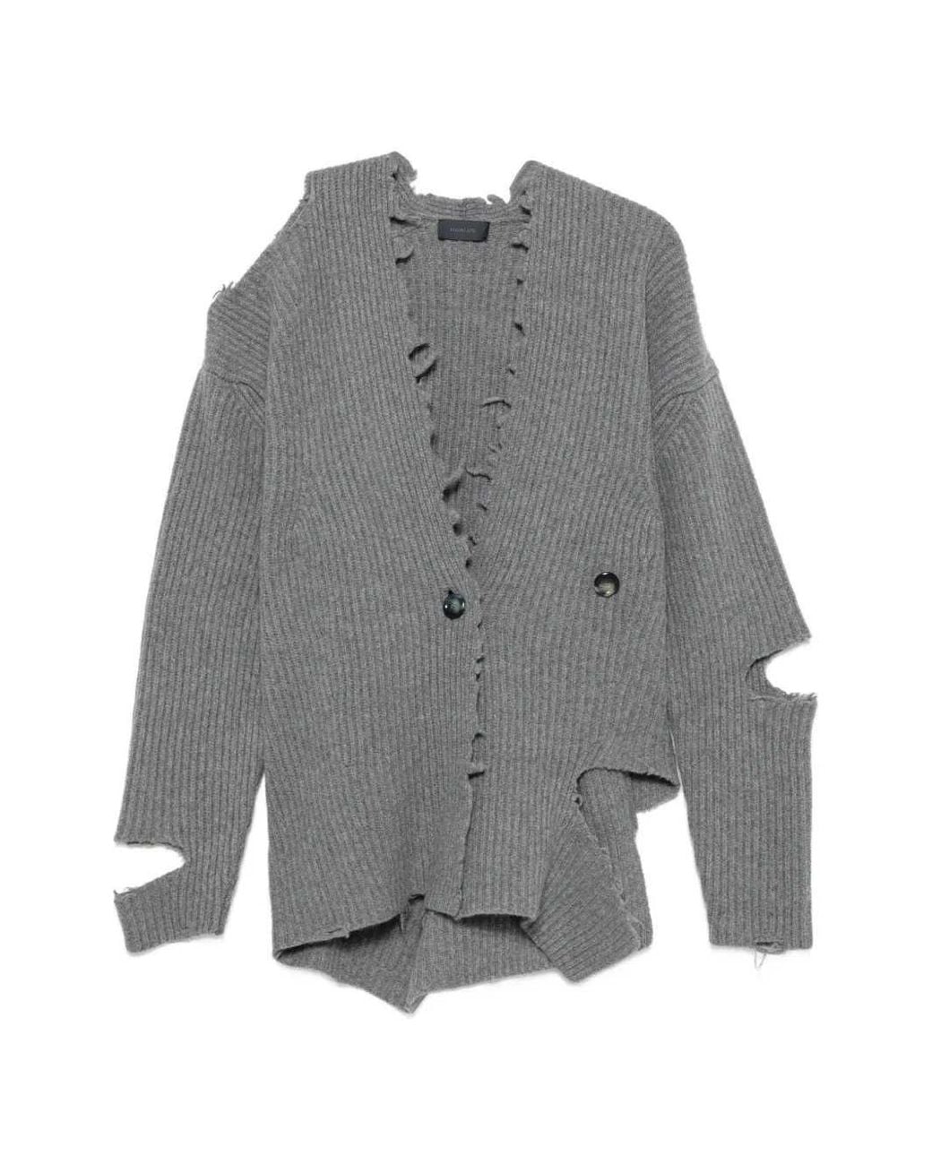 Haikure Gray Distressed-Effect Cardigan