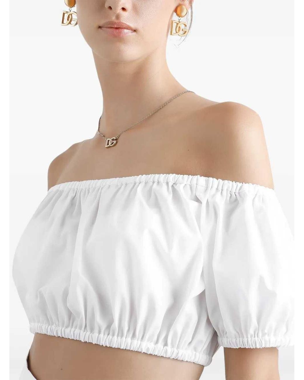 Dolce & Gabbana White Dolce & Gabbana Ruched Cropped Top