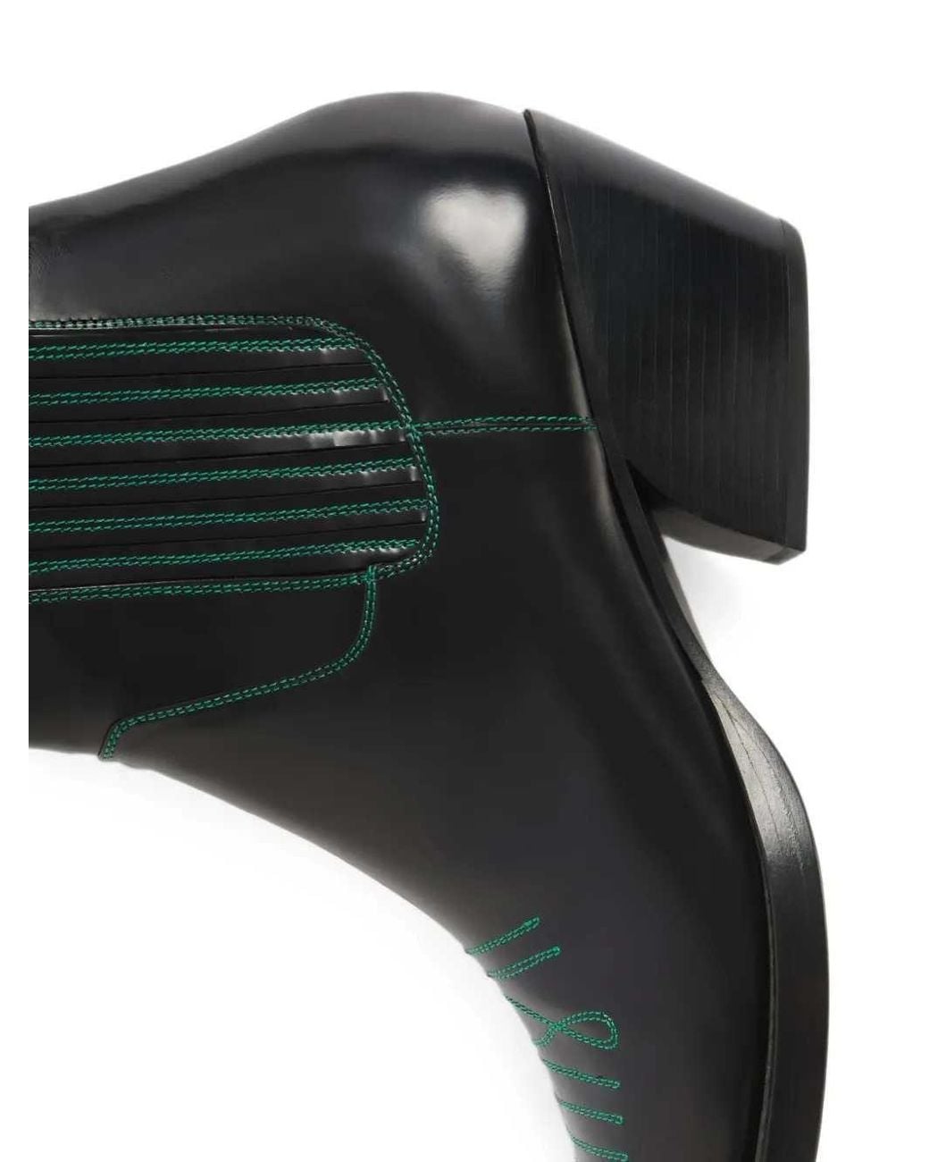 Marni Black Leather Cowboy Boots With Contrast Stitching for men