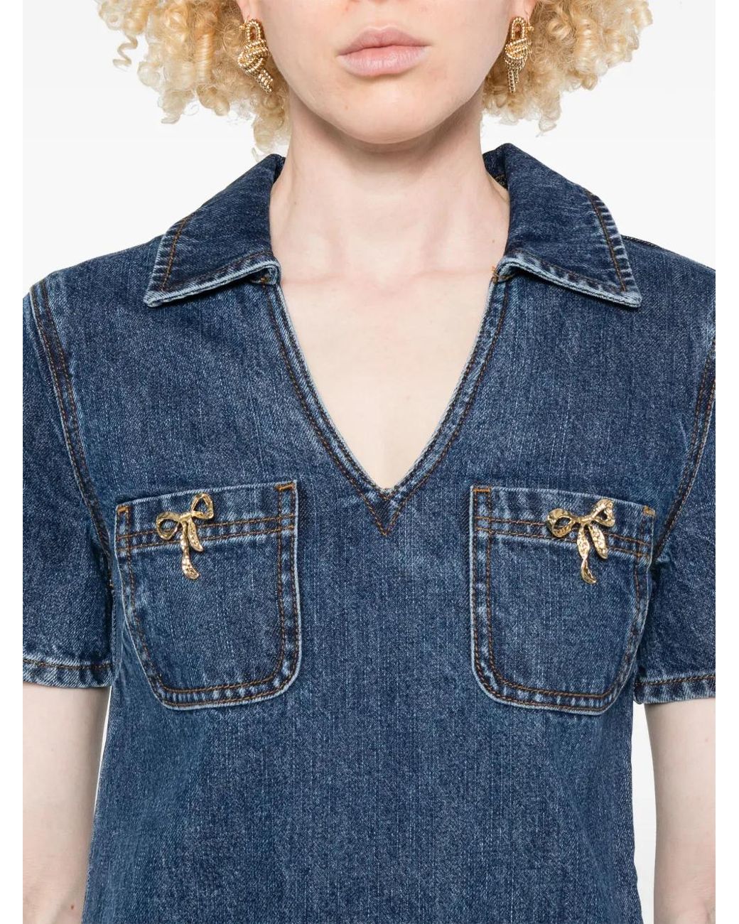 Self-Portrait Blue V-Neck Denim Dress