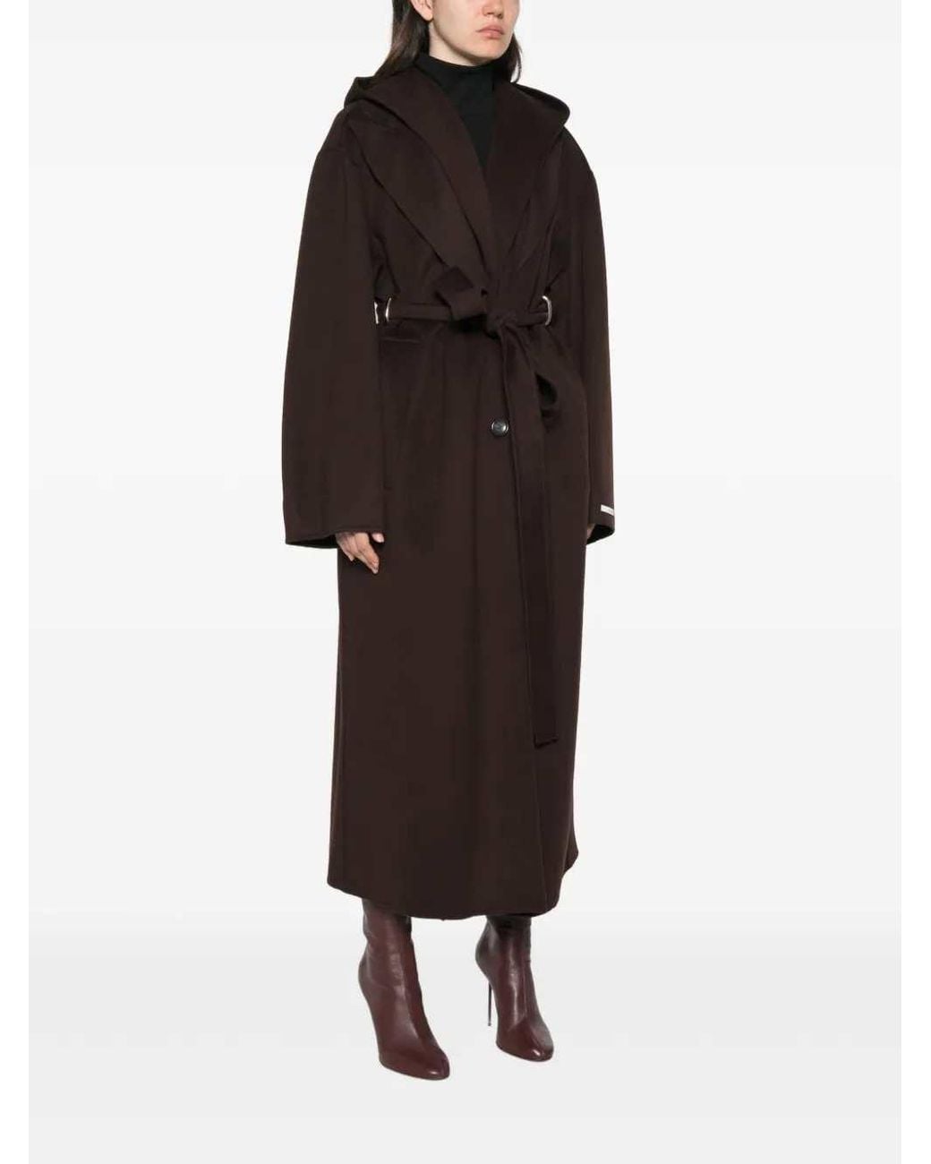 Sportmax Black Hooded Belted Coat